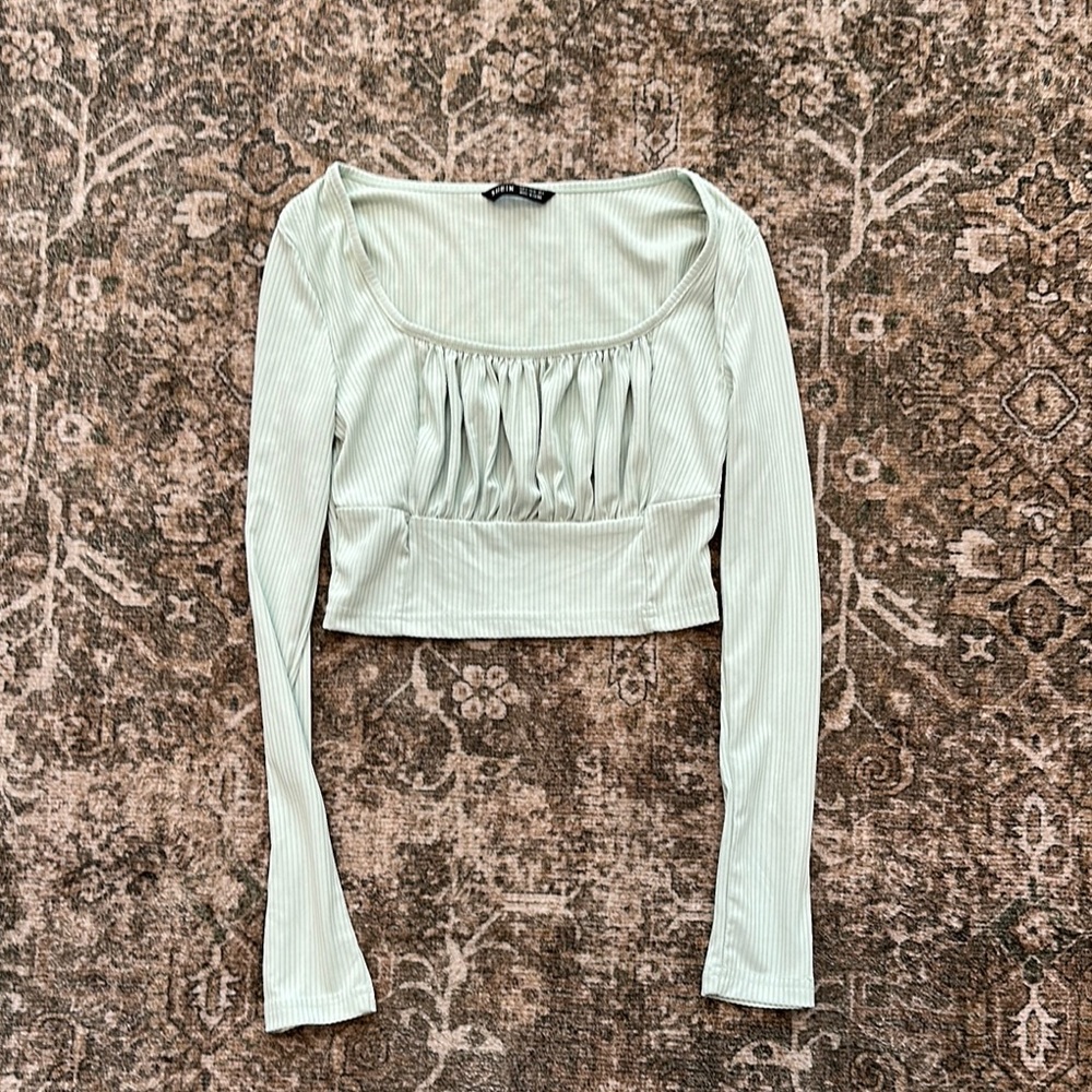 Mint Green Long Sleeve Ribbed Top